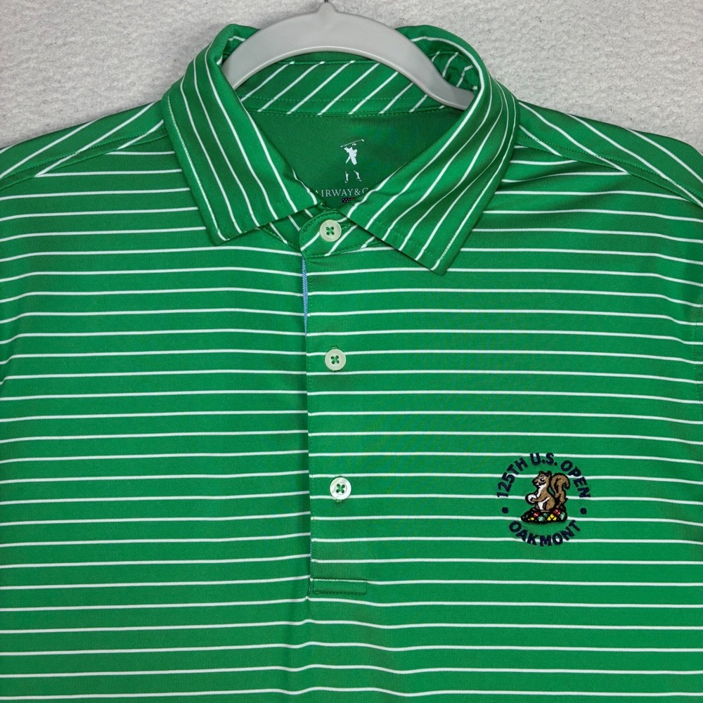 Fairway Greene 125th US Open Oakmont Golf Polo Shirt Men M Green Striped Preppy